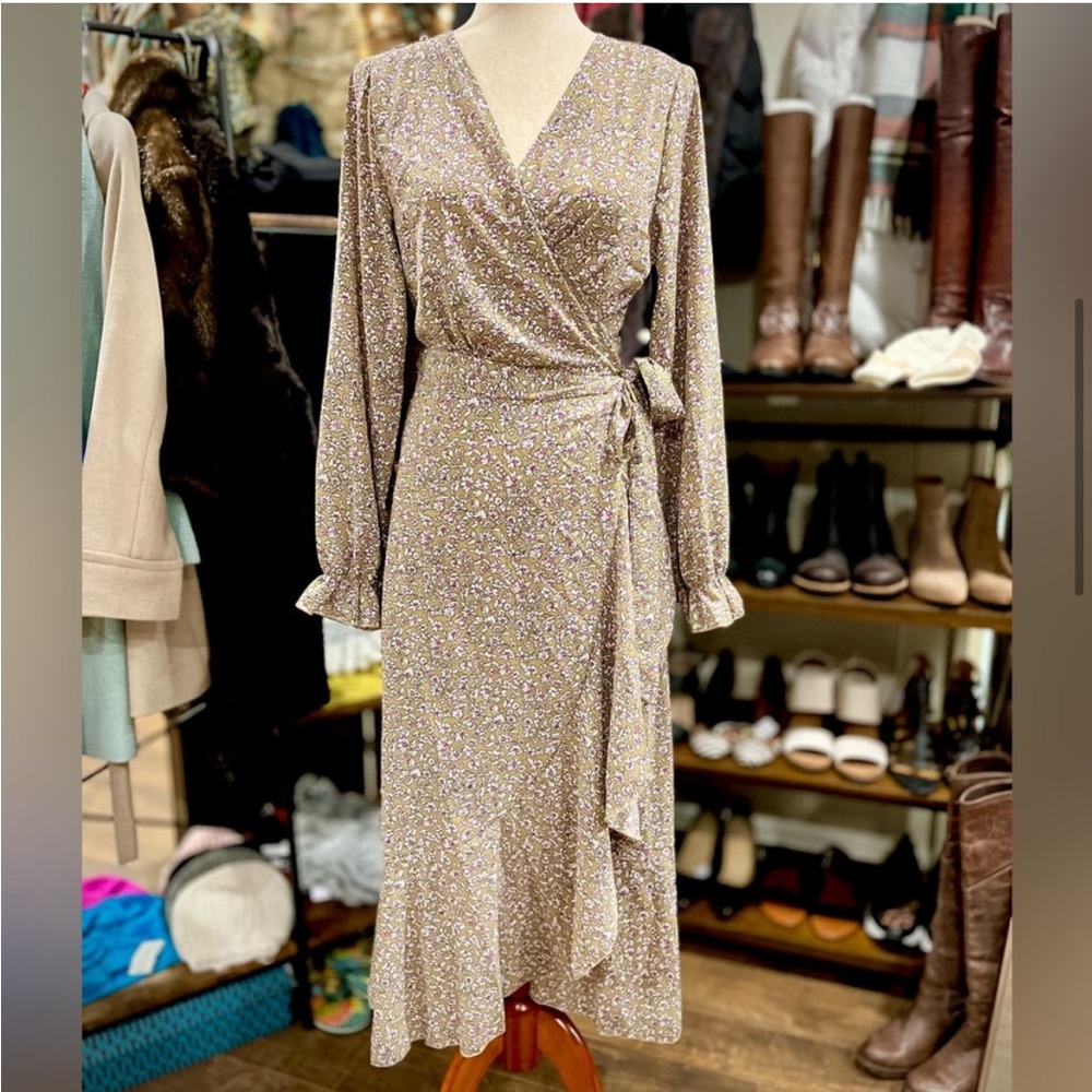 NWT PRETTY GARDEN Women's Vintage Wrap V-Neck Maxi Dress with Ruffled Hem